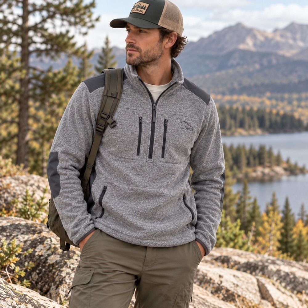 L.L.Bean Men's Medium Gray Quarter Zip Fleece Pullover Gorpcore Outdoors